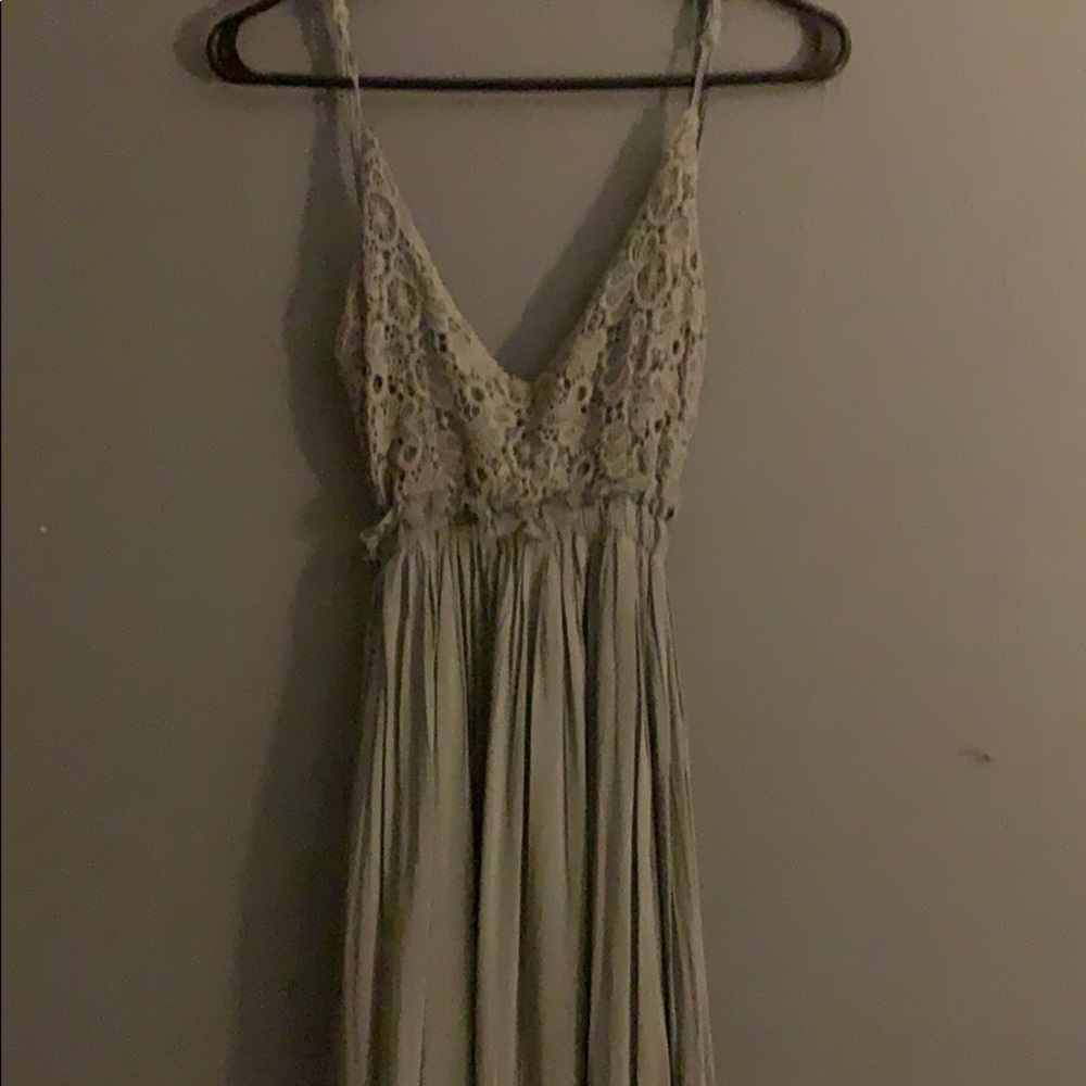 boho sage maxi dress, open back new  with tags
